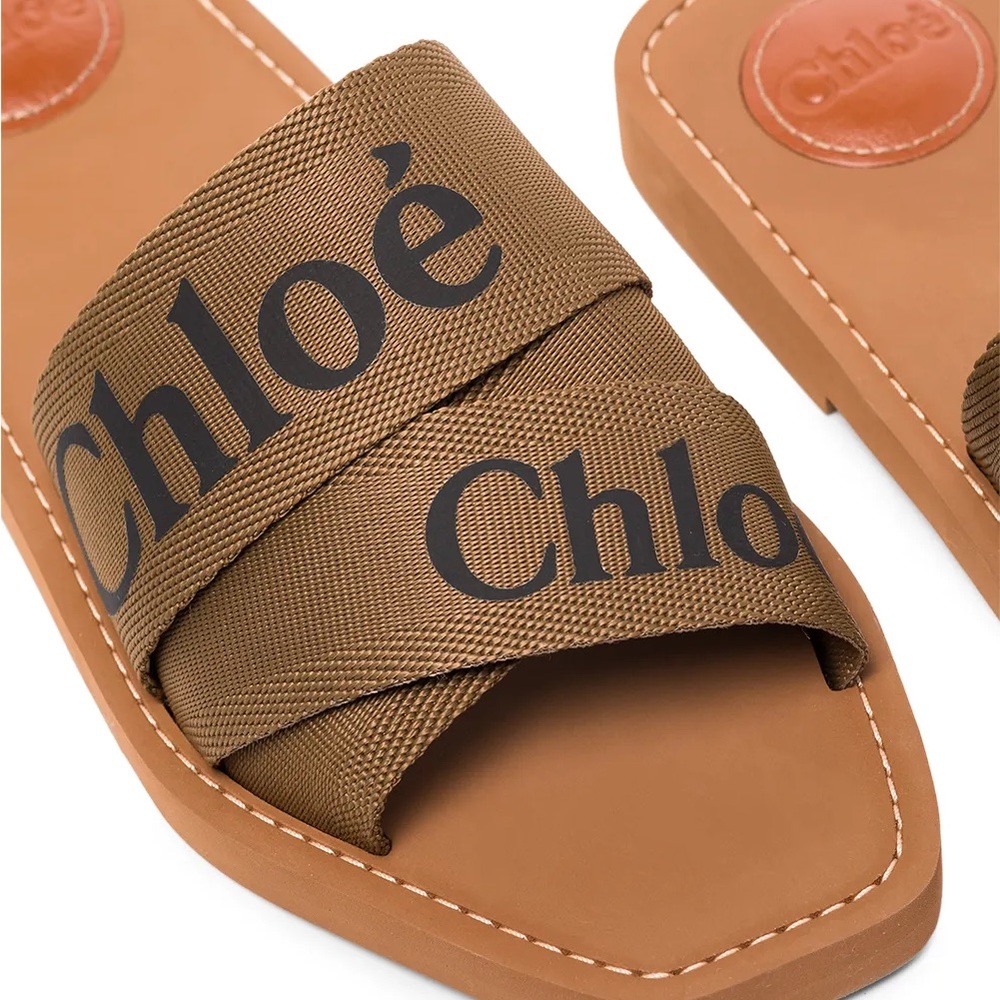 Chloé Woody Logo Strap Slide Sandals authentic with box